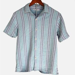 Zara Men's Casual Striped Shirt - Blue and Green